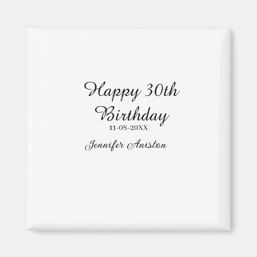 お誕生日おめでとう 30歳 名前 日付 シンプル おしゃれ マグネット (正面)