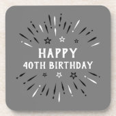 お誕生日おめでとう!40歳の誕生日 花火 グレー ブラック ホワイト コースター (正面)