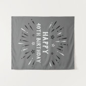 お誕生日おめでとう！40歳の誕生日 花火 グレー ブラック ホワイト タペストリー (正面(横))