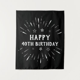 お誕生日おめでとう!40歳の誕生日 花火 黒 白 グレー タペストリー