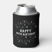 お誕生日おめでとう！40歳の誕生日 花火 黒 白 グレー 缶クーラー (缶正面)