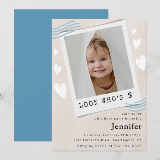 お誕生日おめでとう！5歳のバースデー招待状 変顔 招待状 (正面/裏面)
