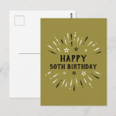 お誕生日おめでとう！50歳の誕生日おめでとう！花火 ゴールド ブラック ホワイト ポストカード (正面/裏面)