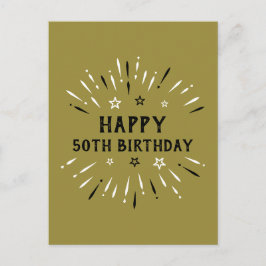 お誕生日おめでとう!50歳の誕生日 花火 ゴールド ブラック ホワイト ポストカード