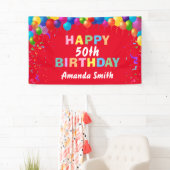 お誕生日おめでとう！50歳 色鮮やかな風船 赤 横断幕 (インサイチュ)