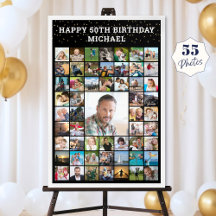 お誕生日おめでとう 55枚フォトコラージュ テキストと色を指定できます