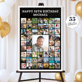 お誕生日おめでとう 55枚フォトコラージュ テキストと色を指定できます ポスター