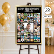 お誕生日おめでとう 55枚フォトコラージュ テキストと色を指定できます