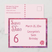 お誕生日おめでとう　6歳の女の子の誕生日 案内ポストカード (正面/裏面)