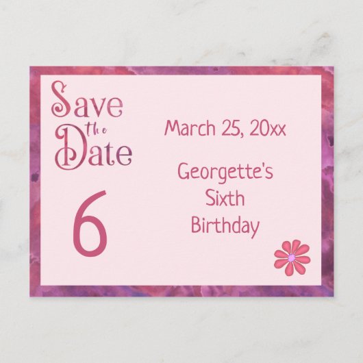 お誕生日おめでとう　6歳の女の子の誕生日 案内ポストカード (正面)