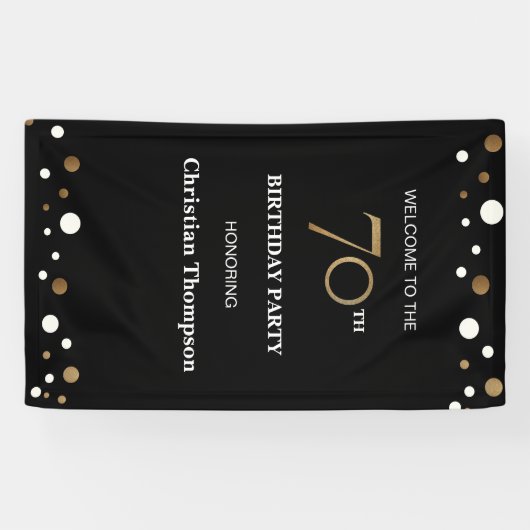 お誕生日おめでとう！70歳のゴールドとブラックのコンフェッティ 横断幕 (横)