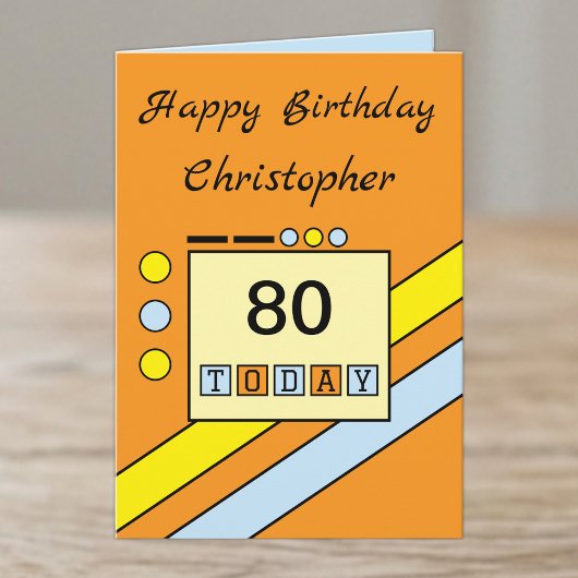 お誕生日おめでとう 80歳 お名前 オレンジ カード
