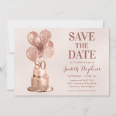 お誕生日おめでとう 80歳 ローズゴールド ケーキ セーブザデート (正面)