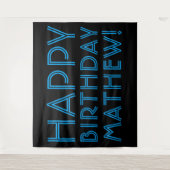 お誕生日おめでとう(ANY NAME)| 青と黒(またはDIY) タペストリー (正面)