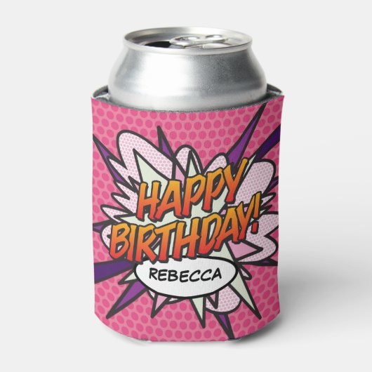 お誕生日おめでとう Pink Fun パーソナライズ 缶クーラー (缶正面)