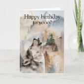お誕生日おめでとう Wolf 遠吠え 水彩画 カード (正面)