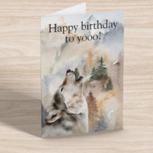 お誕生日おめでとう Wolf 遠吠え 水彩画 カード