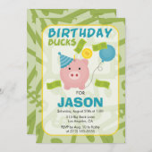 お誕生日お金貯金箱男子パーティー招待状 招待状 (正面/裏面)