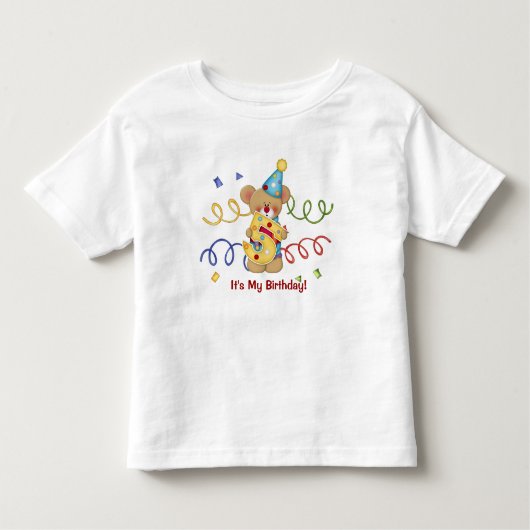 お誕生日かわいいクマちゃん5歳 幼児用Tシャツ トドラーTシャツ (正面)