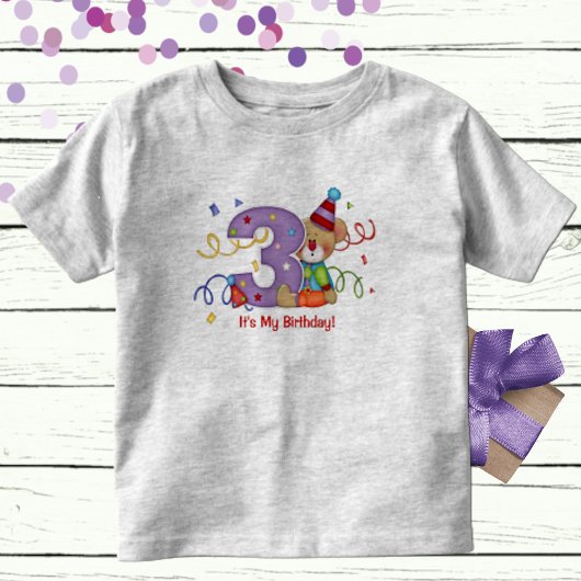 お誕生日かわいいクマ 3歳 トドラーTシャツ