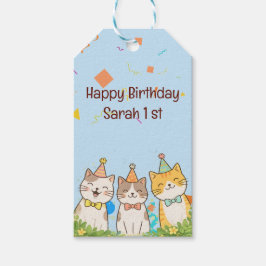 お誕生日のネコ3兄弟 | 名前と年齢のカスタマイズ ギフトタグ