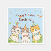 お誕生日のネコ3兄弟 | 名前と年齢のカスタマイズ スタンダードカクテルナプキン (正面)