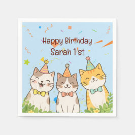 お誕生日のネコ3兄弟 | 名前と年齢のカスタマイズ スタンダードカクテルナプキン