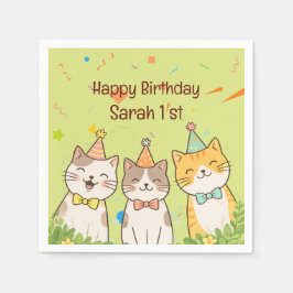 お誕生日のネコ3兄弟 | 名前と年齢のカスタマイズ スタンダードカクテルナプキン