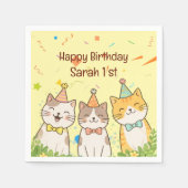 お誕生日のネコ3兄弟 | 名前と年齢のカスタマイズ スタンダードカクテルナプキン (正面)