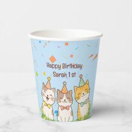お誕生日のネコ3兄弟 | 名前と年齢のカスタマイズ 紙コップ