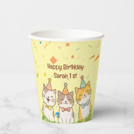 お誕生日のネコ3兄弟 | 名前と年齢のカスタマイズ 紙コップ