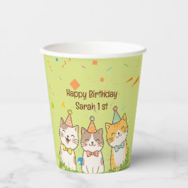 お誕生日のネコ3兄弟 | 名前と年齢のカスタマイズ 紙コップ