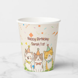 お誕生日のネコ3兄弟 | 名前と年齢のカスタマイズ 紙コップ