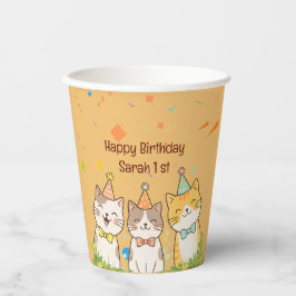 お誕生日のネコ3兄弟 | 名前と年齢のカスタマイズ 紙コップ