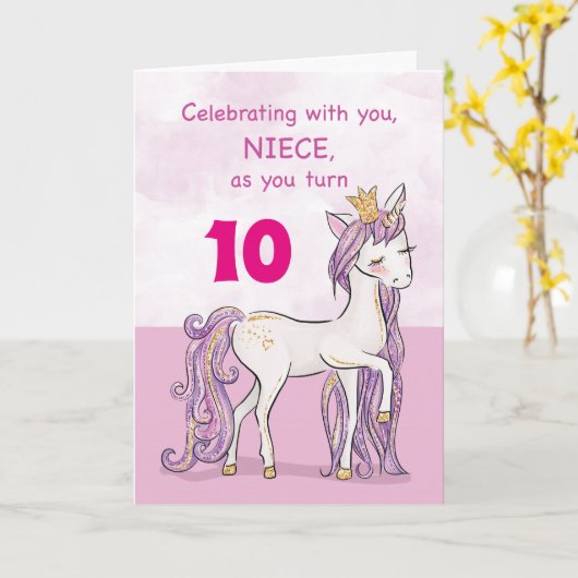 お誕生日の特別な姪っ子へのピンクの馬のカード 王冠をかぶった可愛らしいピンクのポニー カード (黄色い花)