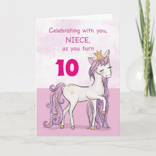 お誕生日の特別な姪っ子へのピンクの馬のカード 王冠をかぶった馬 カード