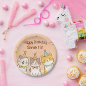 お誕生日の猫のトリオ|カスタムネームと年齢 ペーパープレート (パーティー)