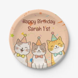 お誕生日の猫のトリオ｜カスタムネームと年齢 ペーパープレート