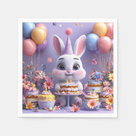 お誕生日を祝う愛らしいうさぎ スタンダードカクテルナプキン