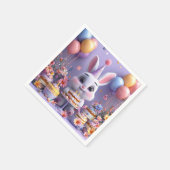 お誕生日を祝う愛らしいうさぎ スタンダードカクテルナプキン (角)