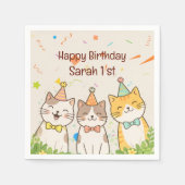 お誕生日を迎えた3匹のネコ | 名前と年齢のカスタマイズ スタンダードカクテルナプキン (正面)