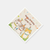 お誕生日を迎えた3匹のネコ | 名前と年齢のカスタマイズ スタンダードカクテルナプキン (角)