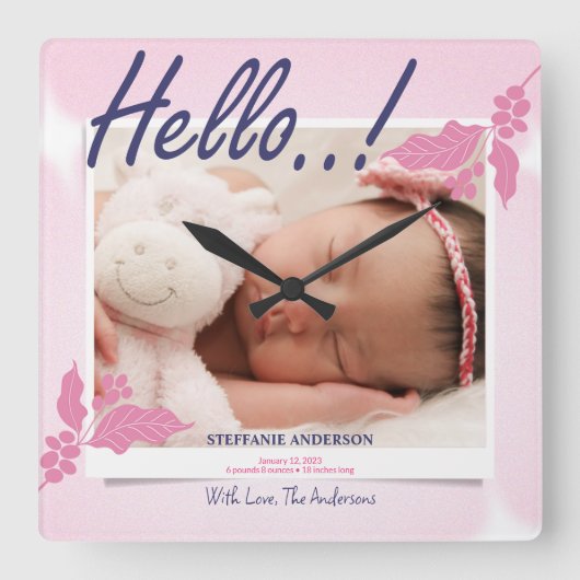 お誕生日アナウンスの個人設定 スクエア壁時計 (正面)