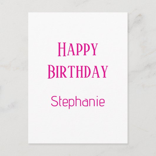 お誕生日カスタムネーム 白 ホットピンク 2025 ポストカード (正面)