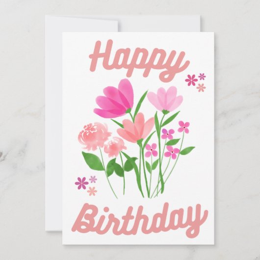 お誕生日カード ピンクの花 招待状 (正面)