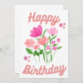 お誕生日カード ピンクの花 招待状 (正面/裏面)