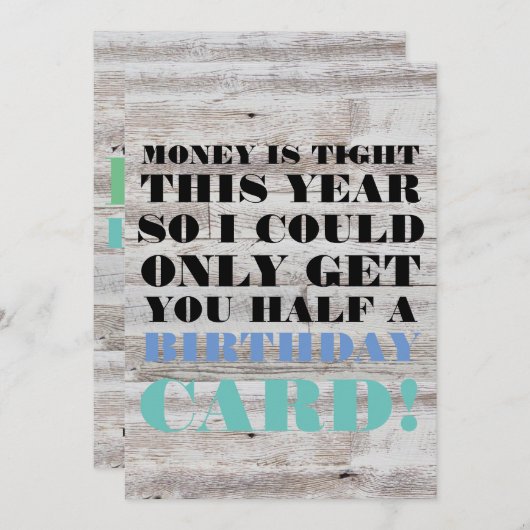 お誕生日カード - 今年はお金に余裕がないんです (正面/裏面)