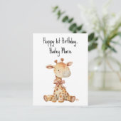 お誕生日ギフトぬいぐるみキリン オーダーメイド ポストカード (スタンド正面)