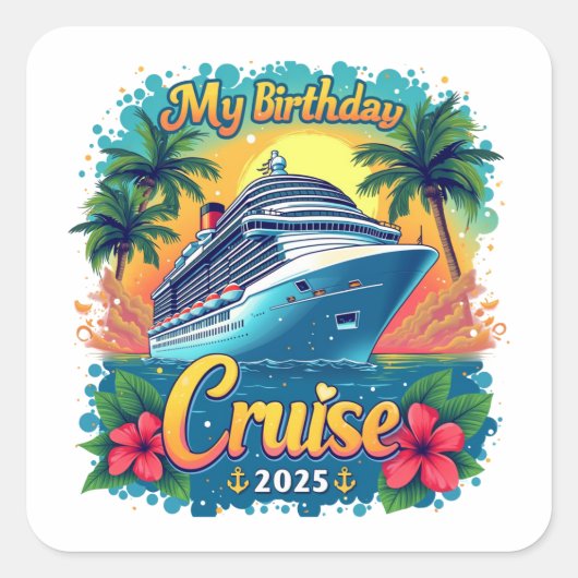 お誕生日クルーズ船パーティー2025 スクエアシール (正面)
