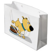 お誕生日ケーキで小便をするおもしろい犬 ラージペーパーバッグ (裏面アングル)